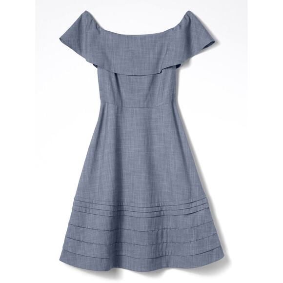 NWT BANANA REPUBLIC Chambray Off-Shoulder Above-Knee Dress (Blue | Size 0) - Picture 3 of 5